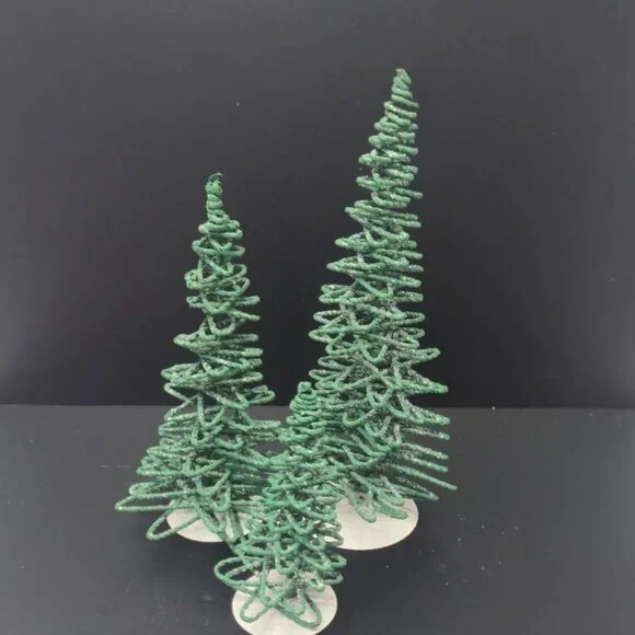 Vintage Dept 56 Village Frosted Zig-zag Trees Set of 3 Retired Green 5250-7 star - Picture 1 of 9
